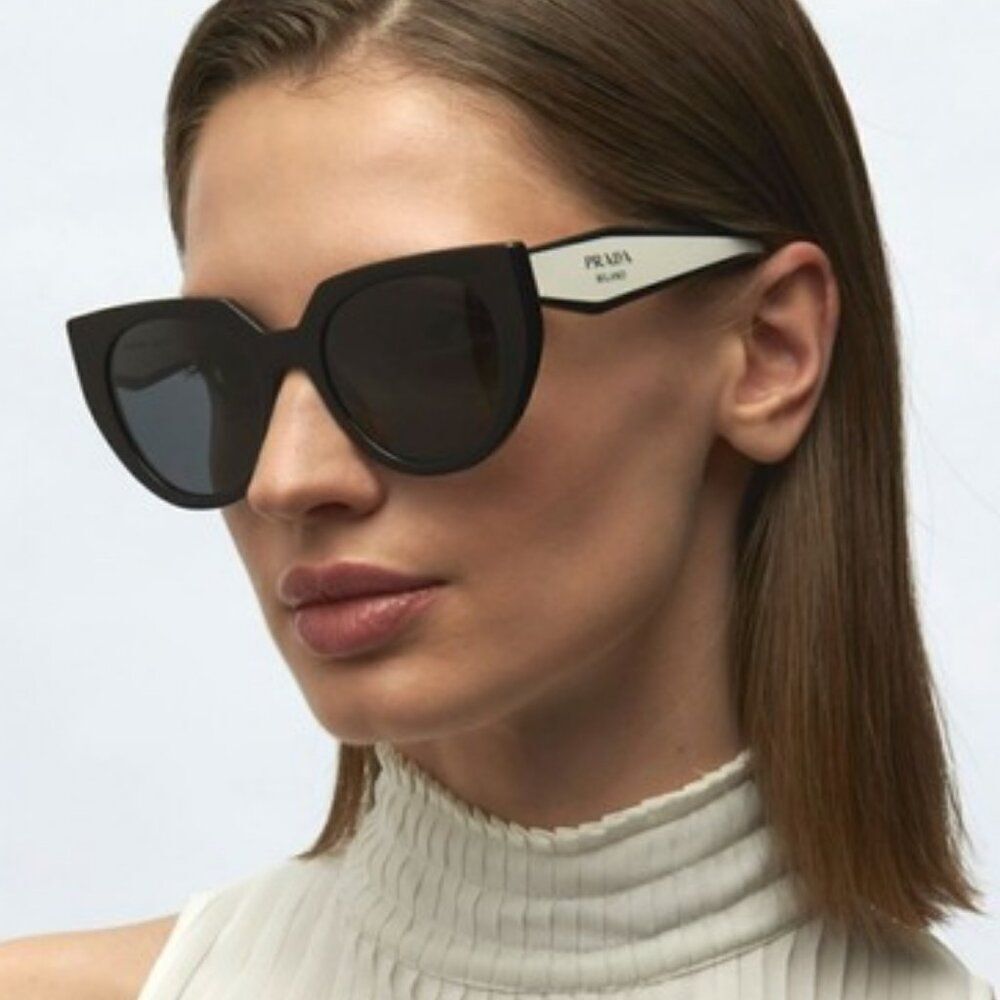 NEW Prada PR14WS 09Q-5S0 Black Talc Gray Cat Eye Oversized Women Sunglasses
